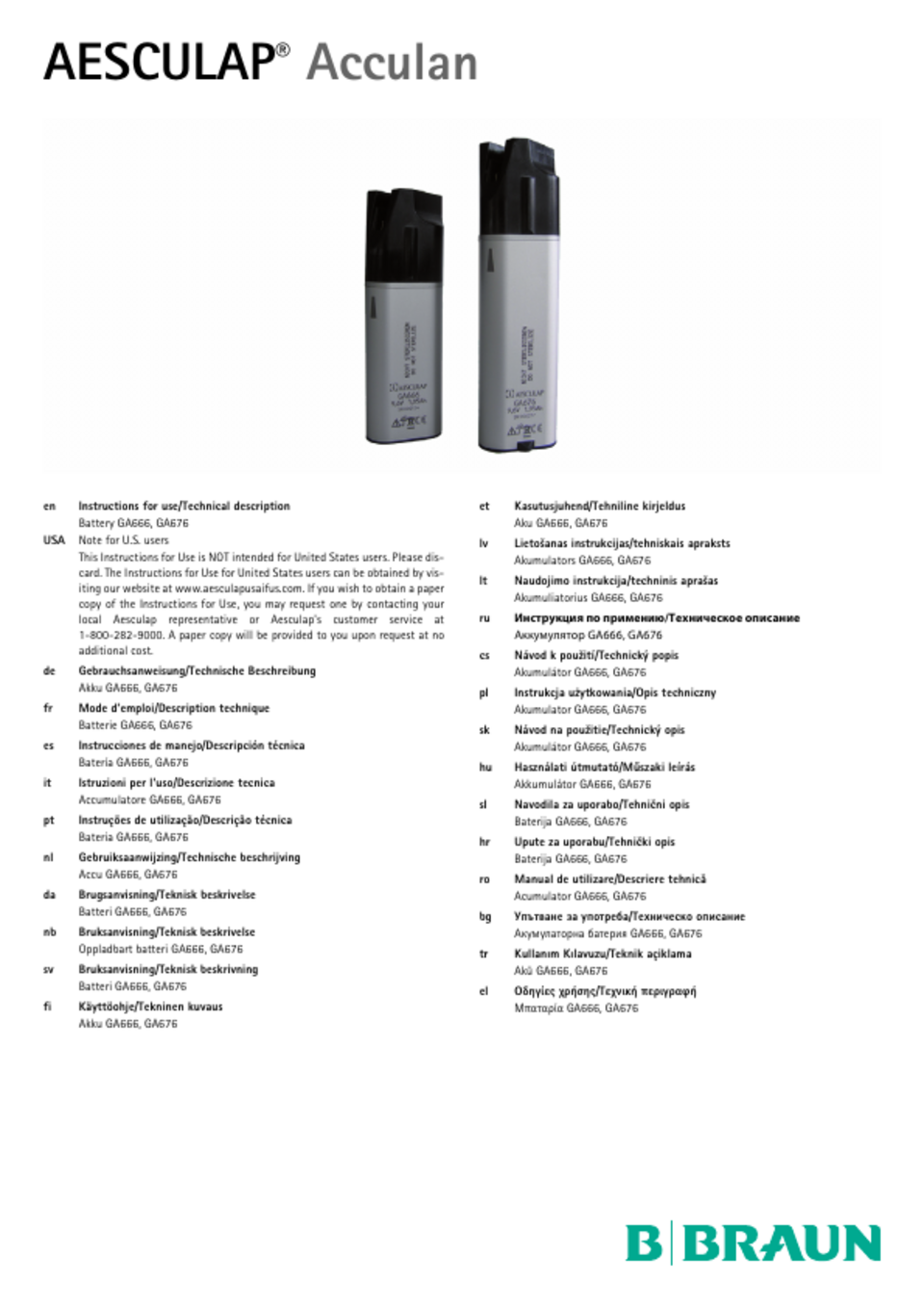 Acculan Battery GA666, GA676 PDF download
